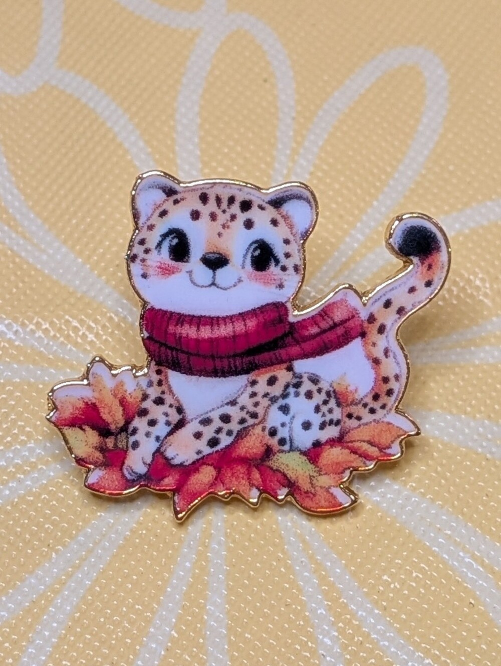 Adorable Leopard Cat Enamel Pin in Scarf
